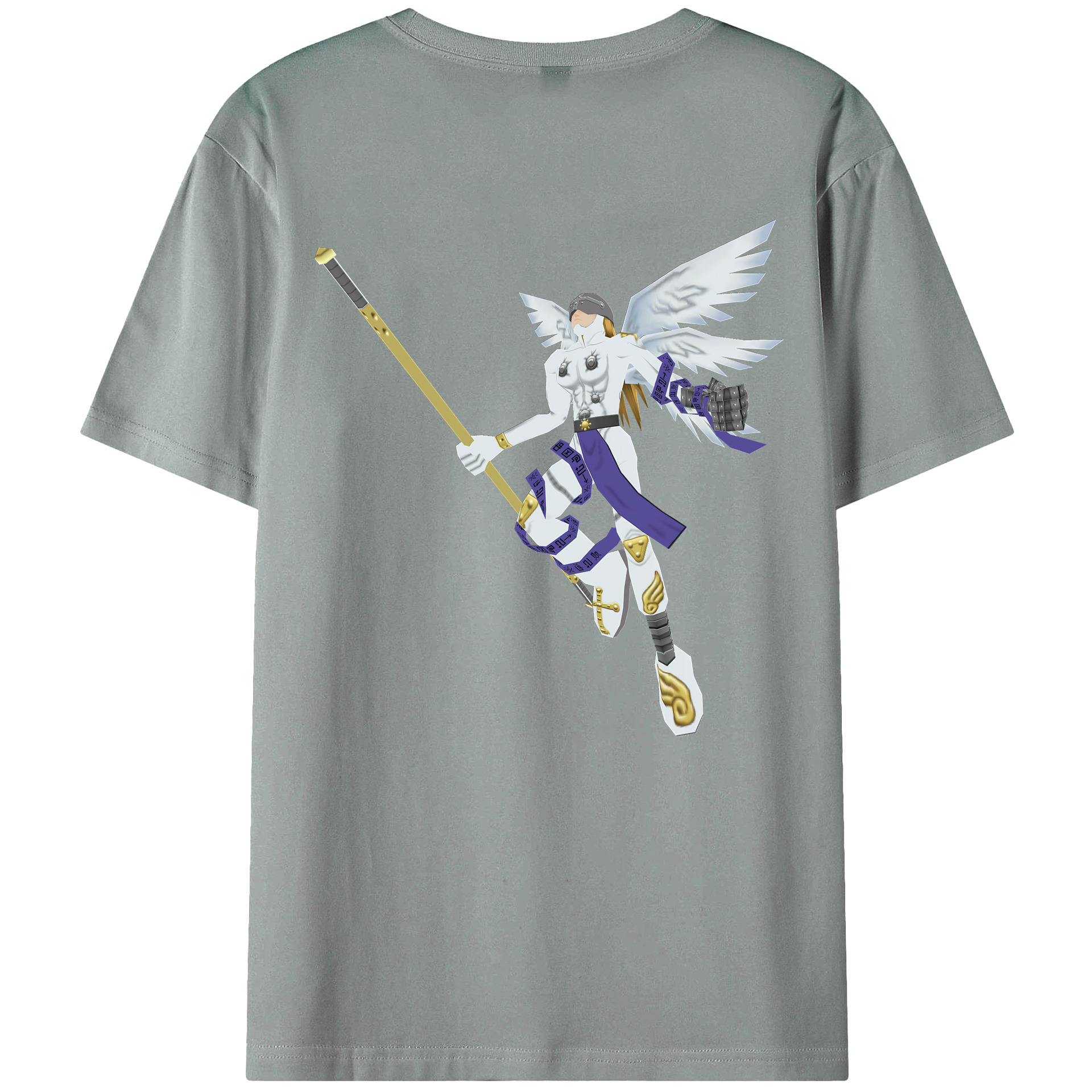 （画像用） Digimon デジタルモンスター/デジモン 綿100％ メンズ半袖Tシャツ（バックプリント） 通気性